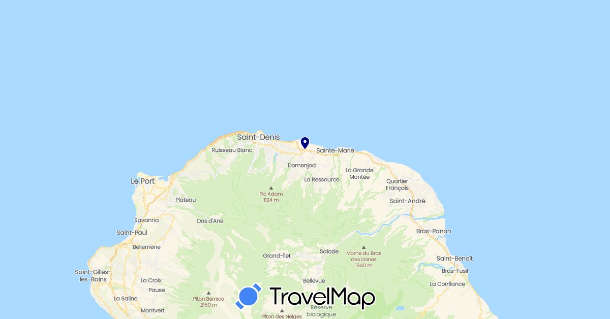TravelMap itinerary: driving in Réunion (Africa)